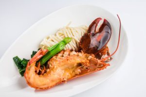 Boston lobster with noodles in superior stock sauce, served with Chinese greens — Li Bai Restaurant, Cantonese fine dining, Sheraton Towers Singapore