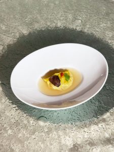 Black truffle poached seafood dumpling in pumpkin soup, served at Li Bai Cantonese Restaurant, Sheraton Towers Singapore -fine dining dim sum