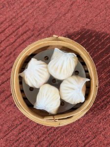 Steamed shrimp dumplings (har gow) in bamboo steamer at Li Bai Cantonese Restaurant, Sheraton Towers Singapore - classic Cantonese dim sum