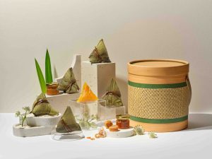 Li Bai Cantonese Restaurant Kansui Rice Dumpling with Kaya and XO Sauce — golden alkaline bak chang with gift bamboo box, Singapore fine dining Dragon Boat Festival 2026